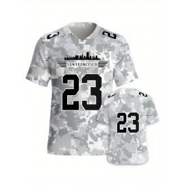 Women's Arctic Camo San Francisco #23 Polyester Football Jersey, Women V-Neck Game Day Sports Shirt With Slight Stretch, Breathable Casual Knit Fabric, Loose Fit Adult, Fans Gift Women, For Casual, Party, And Training Wear