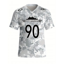 Women's Arctic Camo Pittsburgh #90 Polyester Football Jersey, Women V-Neck Game Day Sports Shirt With Slight Stretch, Breathable Casual Knit Fabric, Loose Fit Adult, Fans Gift Women, For Casual, Party, And Training Wear