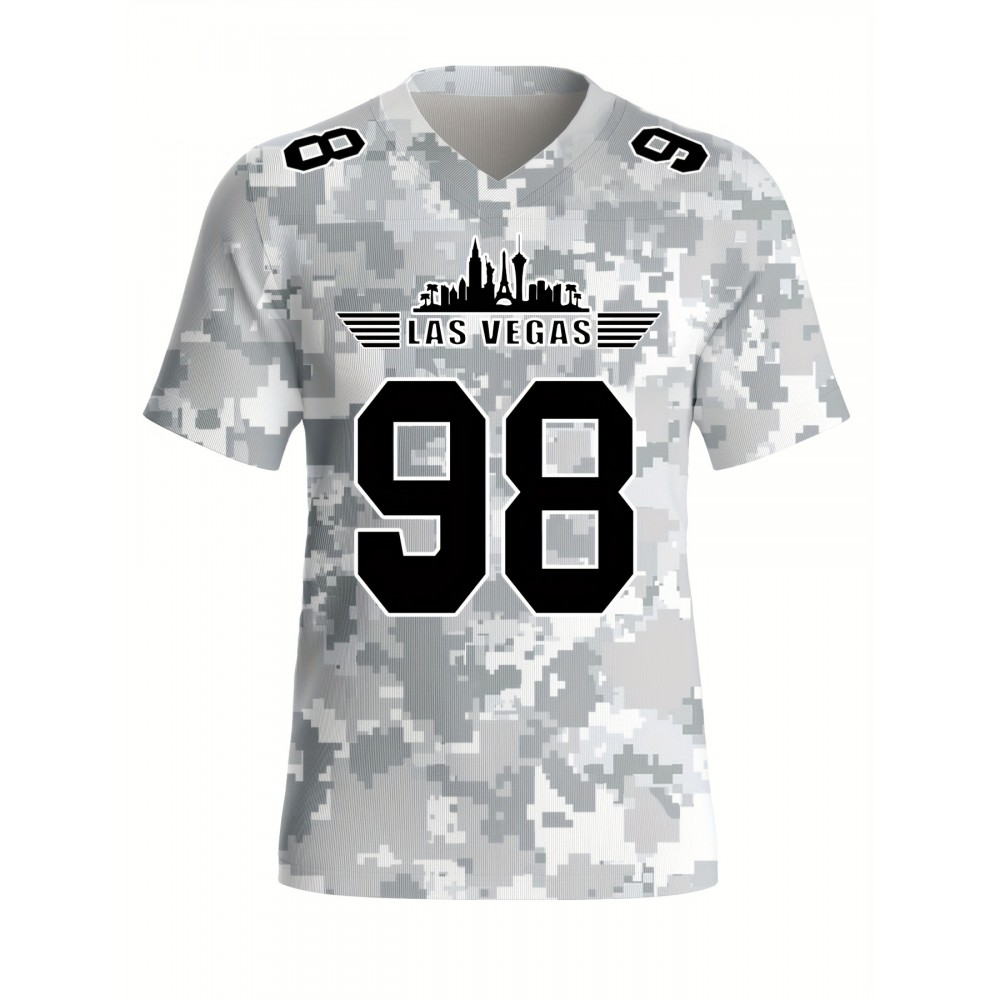 Women's Arctic Camo Las Vegas #98 Polyester Football Jersey, Women V-Neck Game Day Sports Shirt With Slight Stretch, Breathable Casual Knit Fabric, Loose Fit Adult, Fans Gift Women, For Casual, Party, And Training Wear