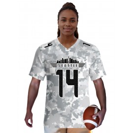Women's Arctic Camo Seattle #14 Polyester Football Jersey, Women V-Neck Game Day Sports Shirt With Slight Stretch, Breathable Casual Knit Fabric, Loose Fit Adult, Fans Gift Women, For Casual, Party, And Training Wear