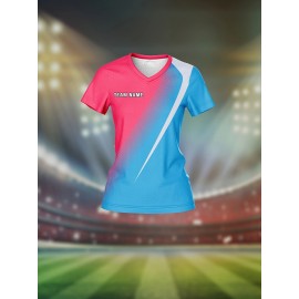 Customizable Women'S V-Neck Soccer Jersey - Personalized Team Name & Number, Breathable Quick-Dry Fabric for Training, Fitness & Casual Wear (Spring/Summer/Fall), Spring Summer Wear | Vibrant Print | Quickdry Material