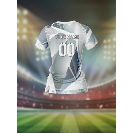 Customizable Women's V-Neck Soccer Jersey - Personalized Name & Number, Breathable Athletic Top for Team Sports, Training, and Casual Wear - Quick-Dry, Comfort Fit, Geometric Print Design, Soccer Accessories