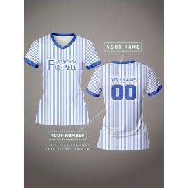 Customizable Women's V-Neck Soccer Jersey, 100% Polyester Knit Fabric, Breathable & Quick-Dry Sports Shirt with Personalized Name & Number, All-Season Athletic Top for Training & Casual Wear