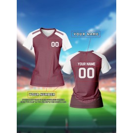 [Customizable Soccer Jersey] Maroon & White Customizable Women's V-Neck Soccer Jersey | Quick-Dry Fabric, Breathable, Training Apparel with Name & Number