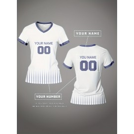 Customizable Women's V-Neck Soccer Jersey - Personalized Name & Number, Breathable Polyester, Quick-Dry Sports Top for Team Training & Casual Wear, Sports Training Top | Customizable Sports Apparel | Durable Sports Clothing