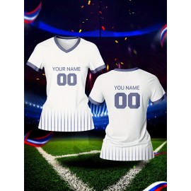 Customizable Women's V-Neck Soccer Jersey - Personalized Name & Number, Breathable Polyester, Quick-Dry Sports Top for Team Training & Casual Wear, Sports Training Top | Customizable Sports Apparel | Durable Sports Clothing
