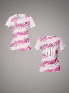 Women's V-Neck Soccer Jersey | Customizable Name & Number | Breathable Polyester | Quick-Dry, Moisture-Wicking | Multi-Color Striped Pattern | Ideal for Sports & Casual Wear