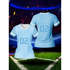 Customizable Women'S V-Neck Football Jersey, Polyester 100% Knit Fabric, Quick-Dry, Breathable, Slight Stretch, Regular Length, All Over Print, Sports Style for Team Training & Fitness - Spring/Summer/Fall