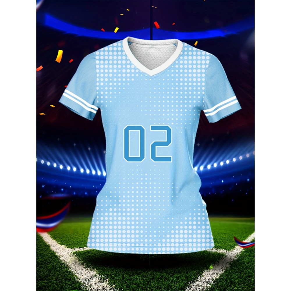 Customizable Women'S V-Neck Football Jersey, Polyester 100% Knit Fabric, Quick-Dry, Breathable, Slight Stretch, Regular Length, All Over Print, Sports Style for Team Training & Fitness - Spring/Summer/Fall