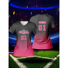 Customizable Women'S V-Neck Football Jersey, Polyester 100%, Quick-Dry Knit Fabric, Regular Length, All Over Print, Slight Stretch, for Team Training & Fitness, Spring/Summer/Fall Sports Top