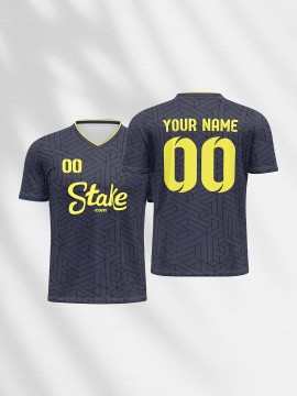 [Breathable Comfort] Customizable Youngsters' Soccer Jersey - V-Neck, Personalized Name & Number, Comfortable Polyester, Ideal for Sports & Outdoor Activities, Machine Washable - Blue & Yellow Geometric Pattern