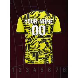 1pc Customizable Soccer Jersey for Kids - V-Neck Football Shirt with Personalized Name & Number, 100% Polyester Knit Fabric, All-Over Print, Medium Stretch, Regular Fit, for Boys & Girls, Sports & Casual Wear, Spring/Summer/Fall
