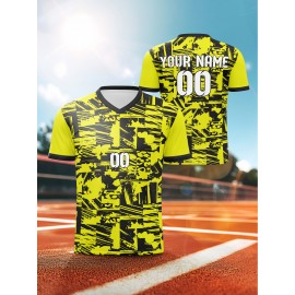 1pc Customizable Soccer Jersey for Kids - V-Neck Football Shirt with Personalized Name & Number, 100% Polyester Knit Fabric, All-Over Print, Medium Stretch, Regular Fit, for Boys & Girls, Sports & Casual Wear, Spring/Summer/Fall