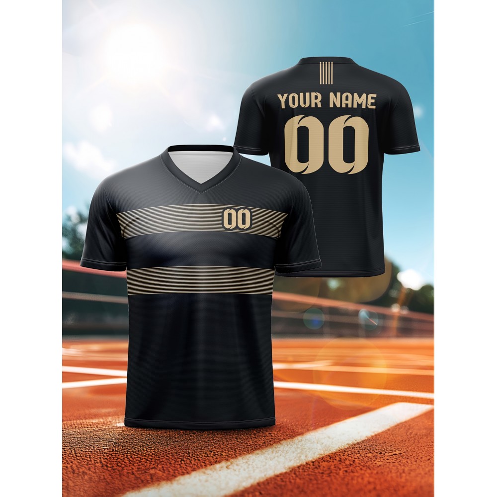 Customizable Youngsters' Soccer Jersey - V-Neck, Comfort Fit in Black & Golden with Your Name & Number - Durable Polyester, Machine Washable for Sports, Outdoor Activities & Casual Wear