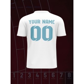 Customizable Kids Soccer Jersey with V-Neck, Polyester Blend, Medium Stretch, All-Over Print, Preppy Sports Casual Street Style, for Boys, Girls, and Youth, for Spring/Summer/Fall, Perfect for Running, Training, Festivals, and Everyday Wear