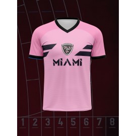 [1pc Customizable Soccer Jersey] 1pc Customizable Soccer Jersey for Kids | Personalized Name & Number, V-Neck, Knit Polyester, All-Season Sports & Casual Wear, Preppy Street Style, Medium Stretch, for Boys & Girls, Beach & Party Top