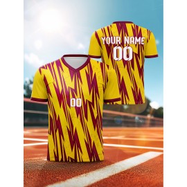 1pc Customizable Soccer Jersey for Kids - V-Neck Youth Football Shirt with Personalized Name & Number, Polyester Knit Fabric, All-Over Print, Regular Fit, for Sports & Casual Wear, Spring/Summer/Fall - Unisex