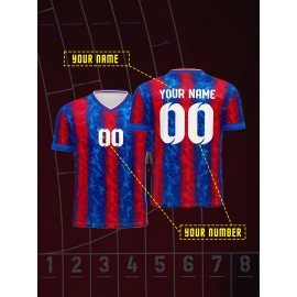 Youth Soccer Jersey - Customizable Name & Number, Red & Blue Striped Design, V-Neck, Stretchy Fabric, Perfect for Sports, Casual, and Outdoor Activities, Youth Sports Apparel | Customizable Jersey | Comfortable Fit, Soccer Gear