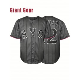 Men'S Retro Baseball Shirt Embroidered With Numbers 12 Loose V-neck Button Loop Sports Shirt Suitable For Summer Parties And Casual Wear Size S-3XL