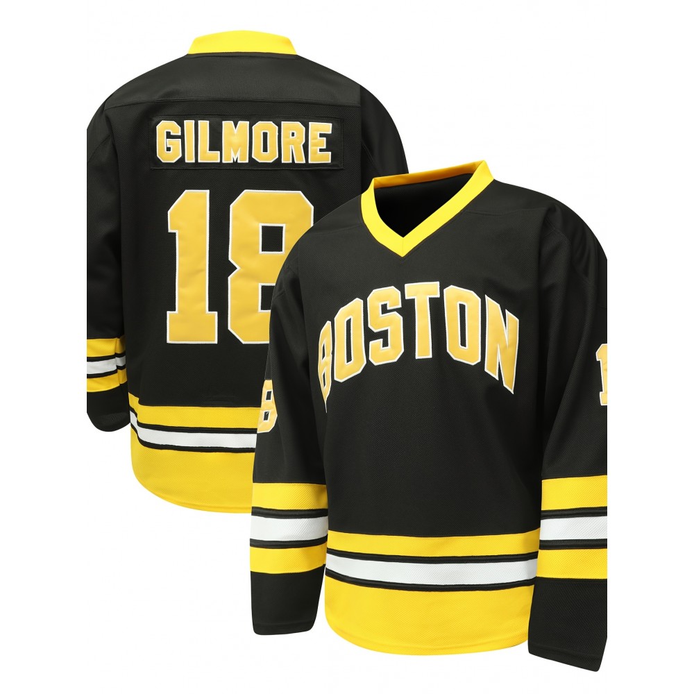 Men'S Black #18 Ice Hockey Jersey With Loose Embroidery And Long Sleeves, Sporty, Fashionable, Casual, Breathable On The Street
